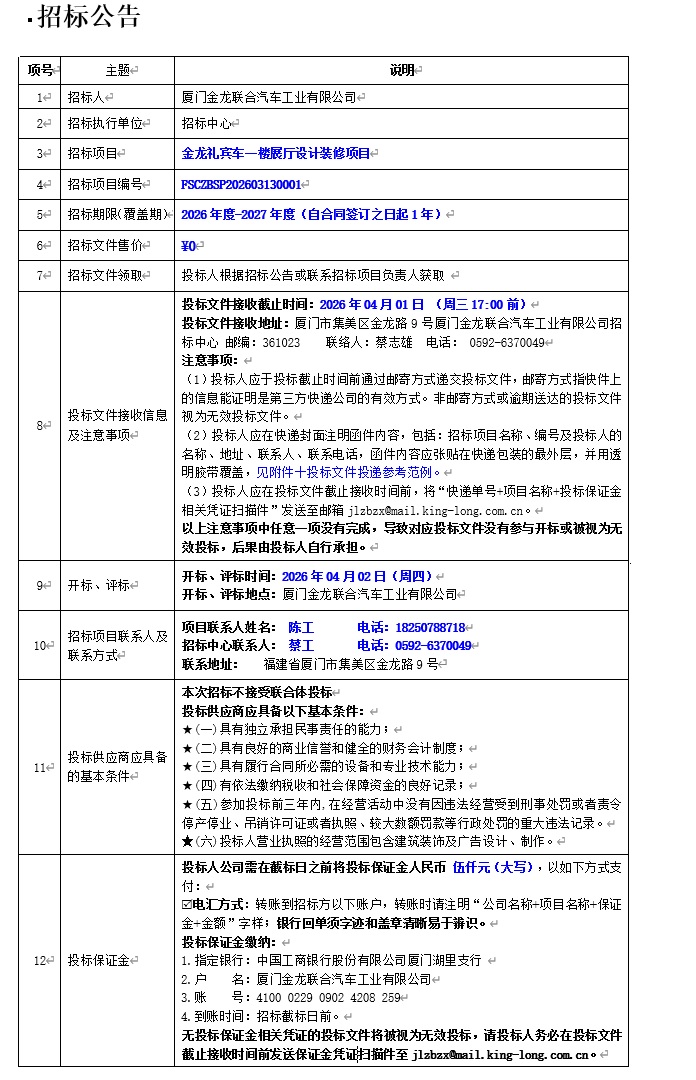 公開(kāi)招標(biāo)招標(biāo)公告-禮賓車(chē)一樓展廳設(shè)計(jì)裝修項(xiàng)目
